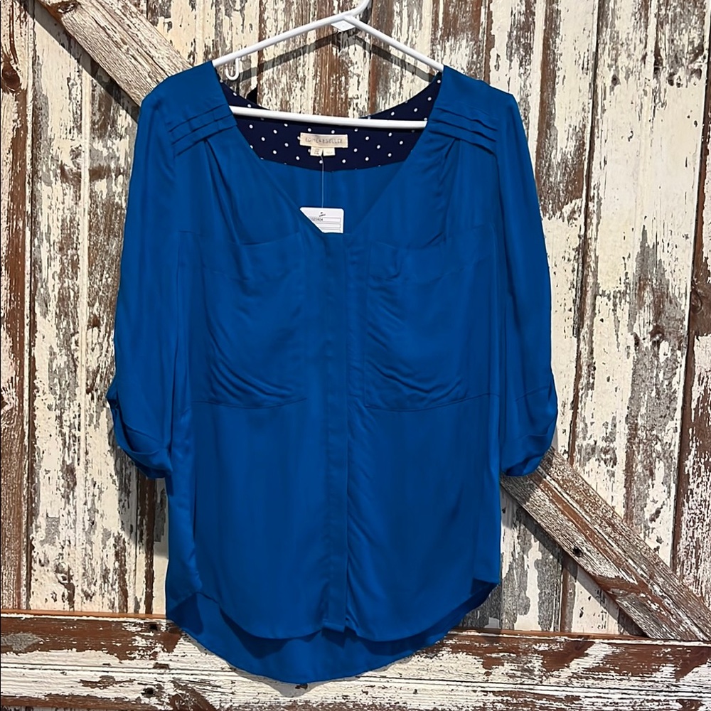 Chic Blue Blouse with Polka Dot Lining
